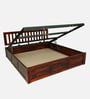 Buren Sheesham Wood Queen Size Bed In Honey Oak Finish With Hydraulic Storage