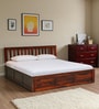 Buren Sheesham Wood Queen Size Bed In Honey Oak Finish With Hydraulic Storage