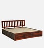 Buren Sheesham Wood Queen Size Bed In Honey Oak Finish With Hydraulic Storage
