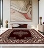 Burgundy & Cream Traditional Polyester 5 x 7 Feet Machine Made Carpet