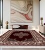 Burgundy & Cream Traditional Polyester 6 x 9 Feet Machine Made Carpet