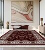 Burgundy & Cream Traditional Polyester 6 x 9 Feet Machine Made Carpet