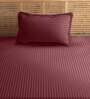 Burgundy Striped 210 TC 100% Cotton Single Bed Sized Bed Sheets With 1 Pillow Cover