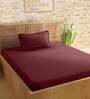 Burgundy Striped 210 TC 100% Cotton Single Bed Sized Bed Sheets With 1 Pillow Cover