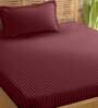 Burgundy Striped 210 TC 100% Cotton Single Bed Sized Bed Sheets With 1 Pillow Cover