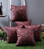 Burgundy Polyester Abstract 40x40 inches Cushion Covers Set of 5