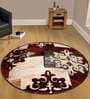 Burgundy Polypropylene Vintage Machine Made Round Carpet