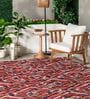 Burn Red Geometric Polyester 5 ft x 7 ft Machine Made Carpet