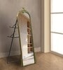 Burnished Gold Hand-casted Metal Victorian Arched Floor Mirror with Stand