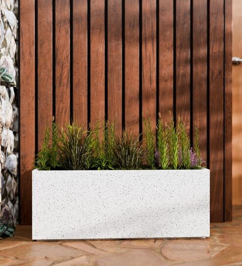 BXT Marble White 36 Inch German Polymer Rectangular Plant Container
