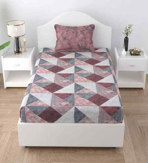 Byzantium Violet Autumn Delight Single 186 TC Cotton Bedsheet With 1 Pillow Cover
