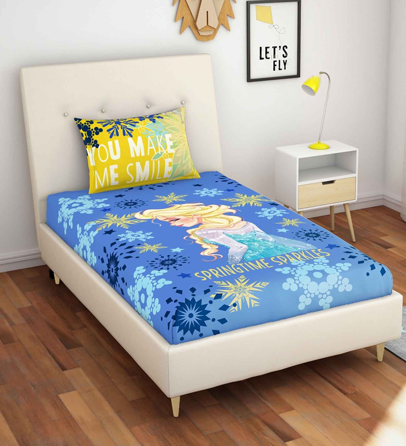 Frozen Themed Single Bedsheet with 1 Pillow Cover in Blue Colour