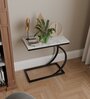 C End Table In Black and White Marble With Black Steel Base Finish