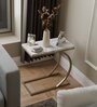 C End Table In Black and White Marble With Golden Steel Base Finish