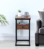 C Solid Wood End Table In Natural Finish And Black Colour