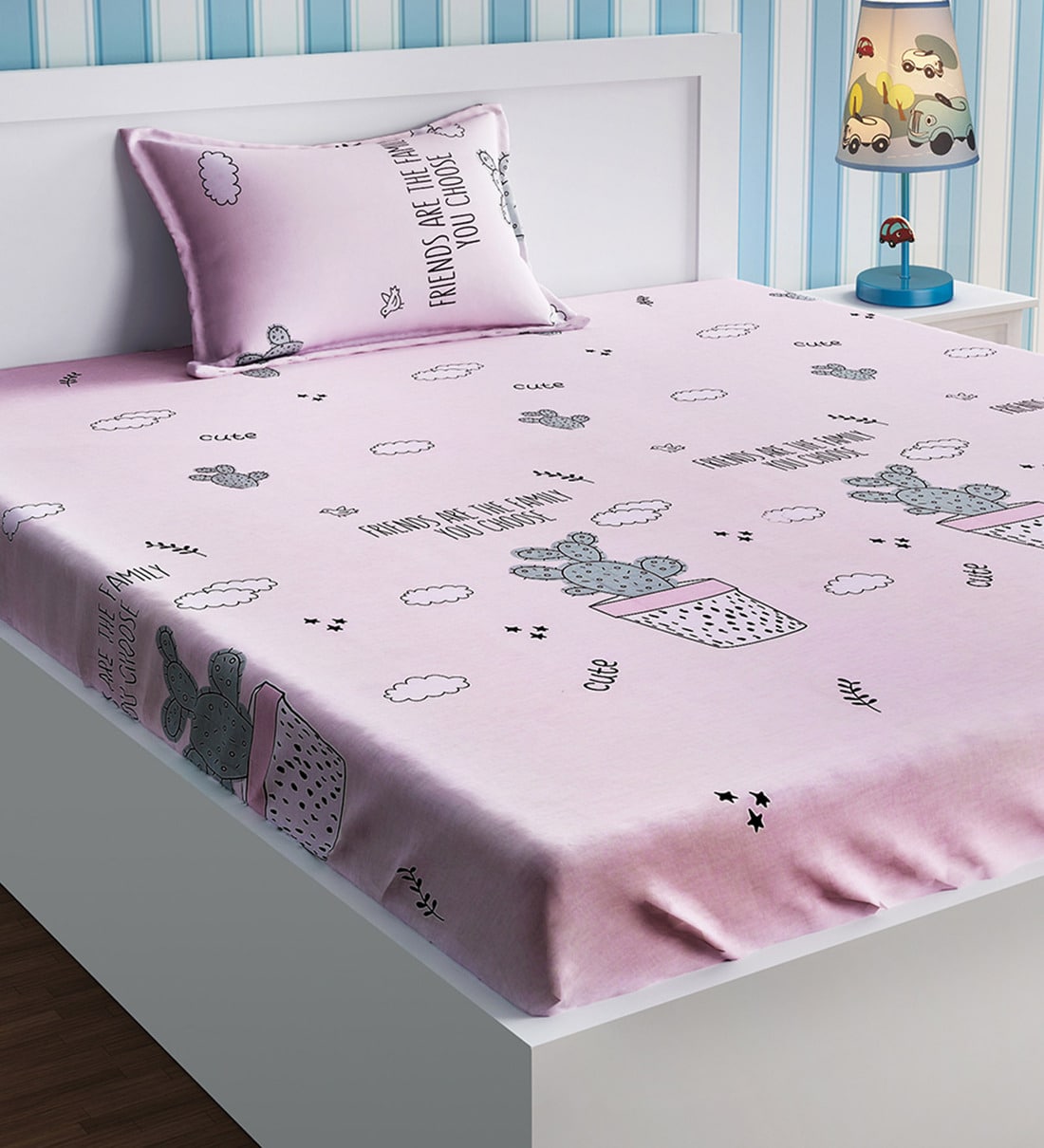Buy Cactus Print Pink \u0026 White Bedsheet 