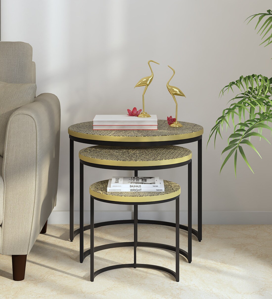 Buy Cady Metal Nest Of Tables with Embossed Design (Set of 3) at 9 OFF