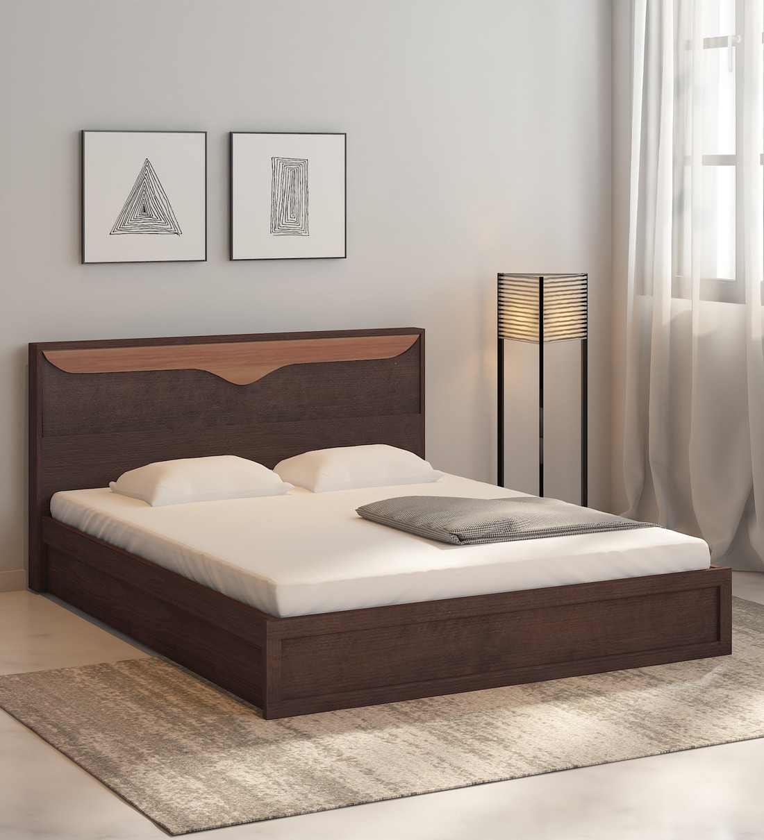 Buy Caily Queen Size Bed in Wenge Finish with Drawer Storage Online