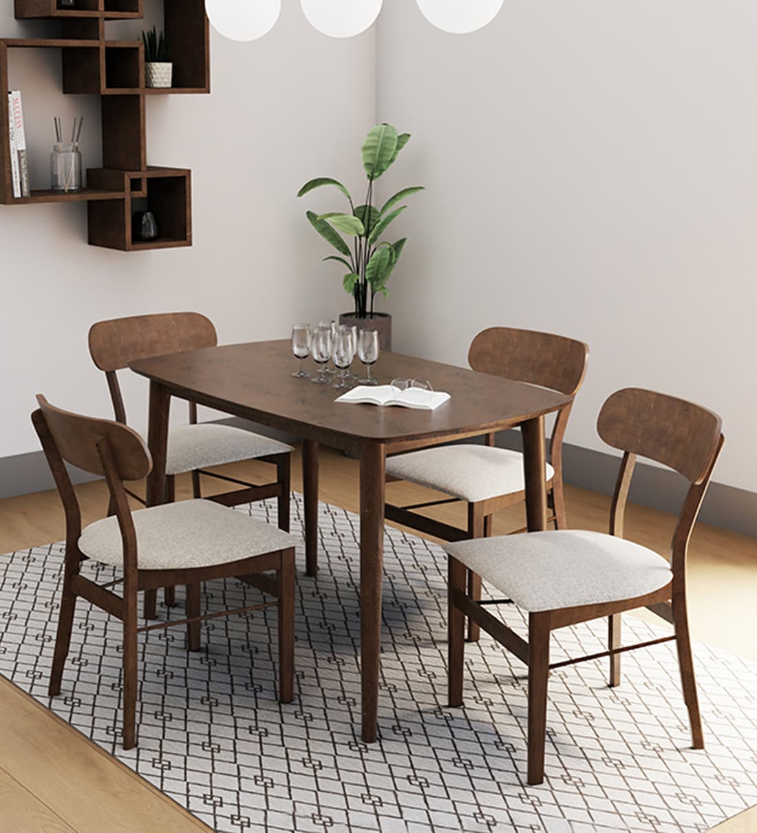 Buy Cairo Solid Wood 4 Seater Dining Set in RT Medium Brown Finish at ...