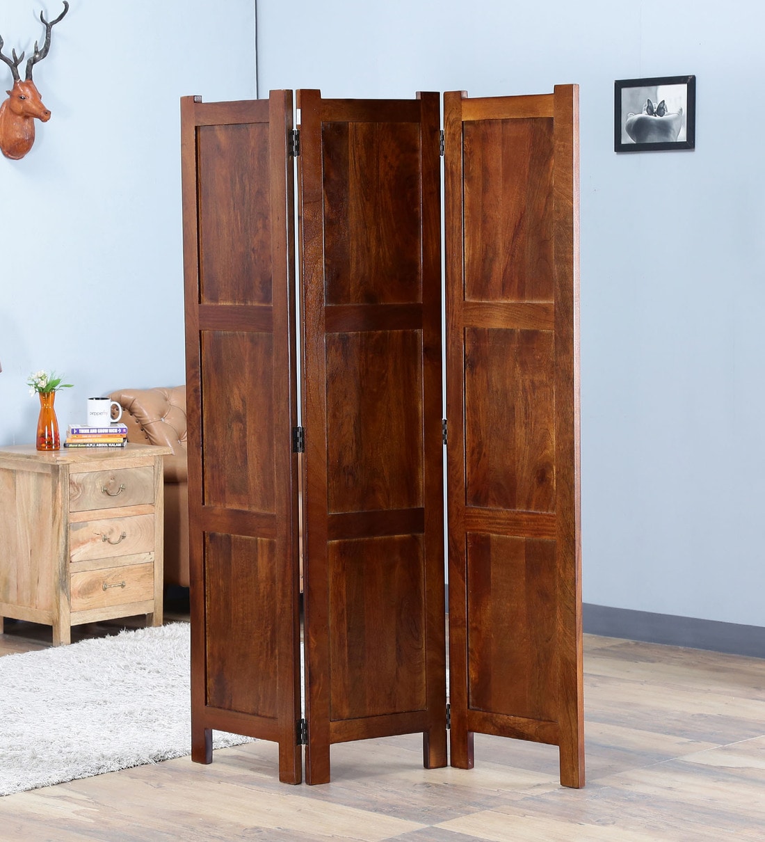 Buy Solid Wood Room Divider In Brown Colour By Furniselan Online