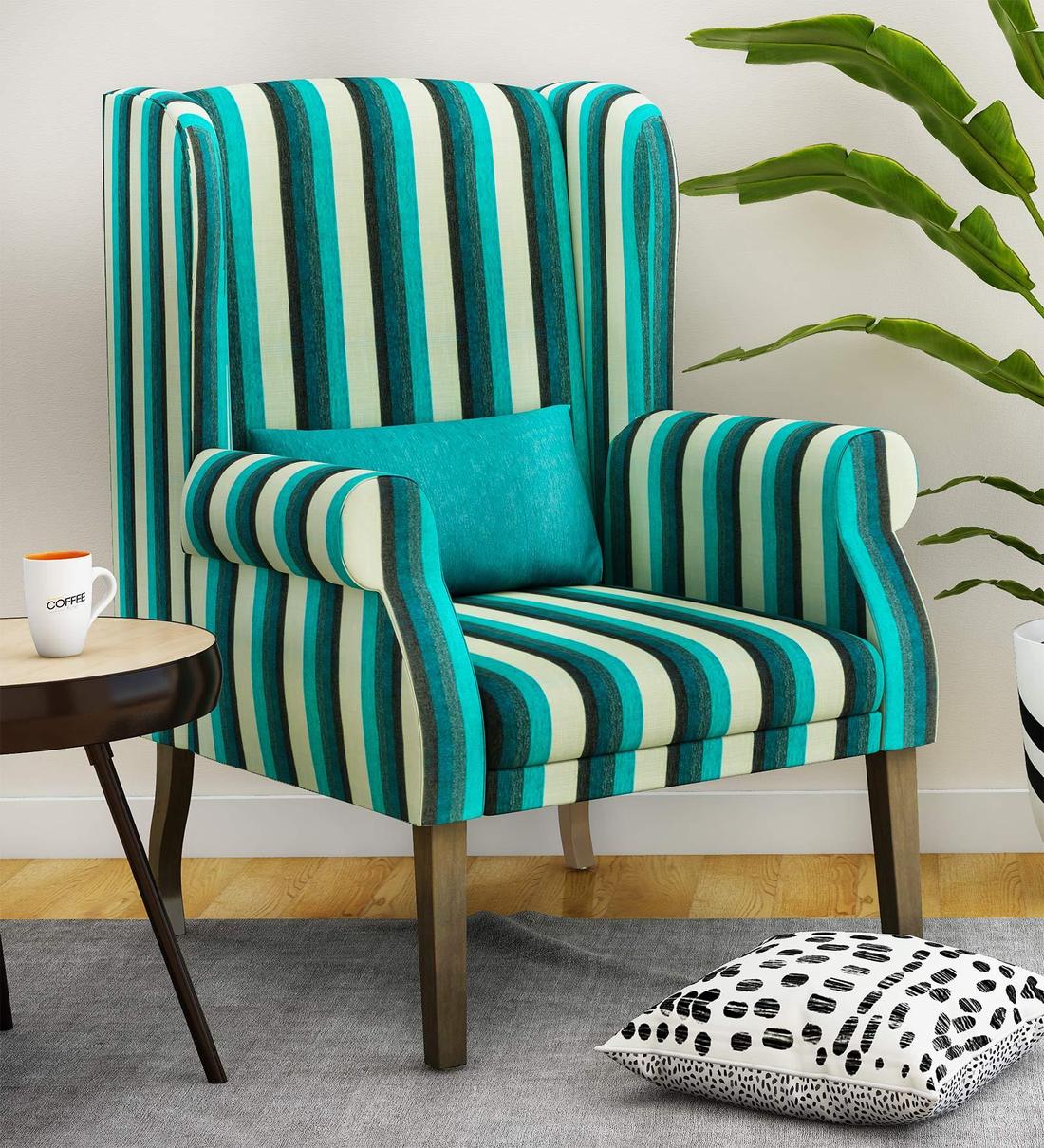 Buy Calisto Fabric Wing Chair In Blue Stripes Colour By Casacraft
