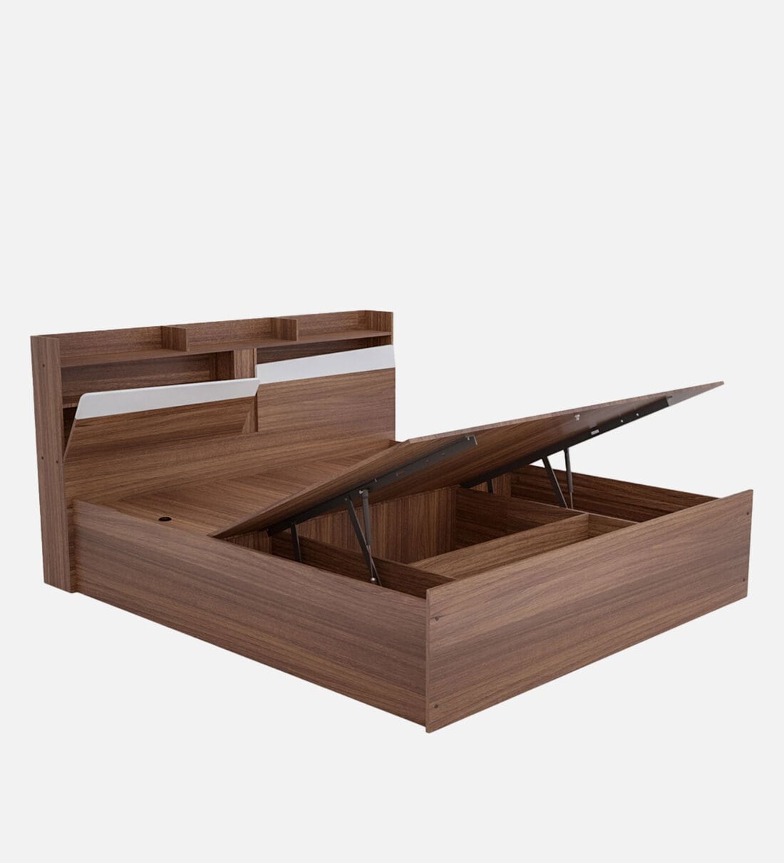 Buy Calton Queen Size Bed in Teak Finish with Hydraulic Storage at