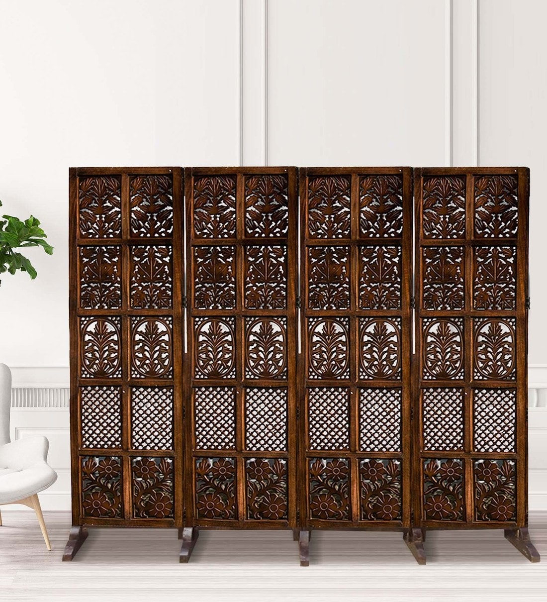Buy Solid Wood Room Divider in Brown Colour by Wooden Twist Online