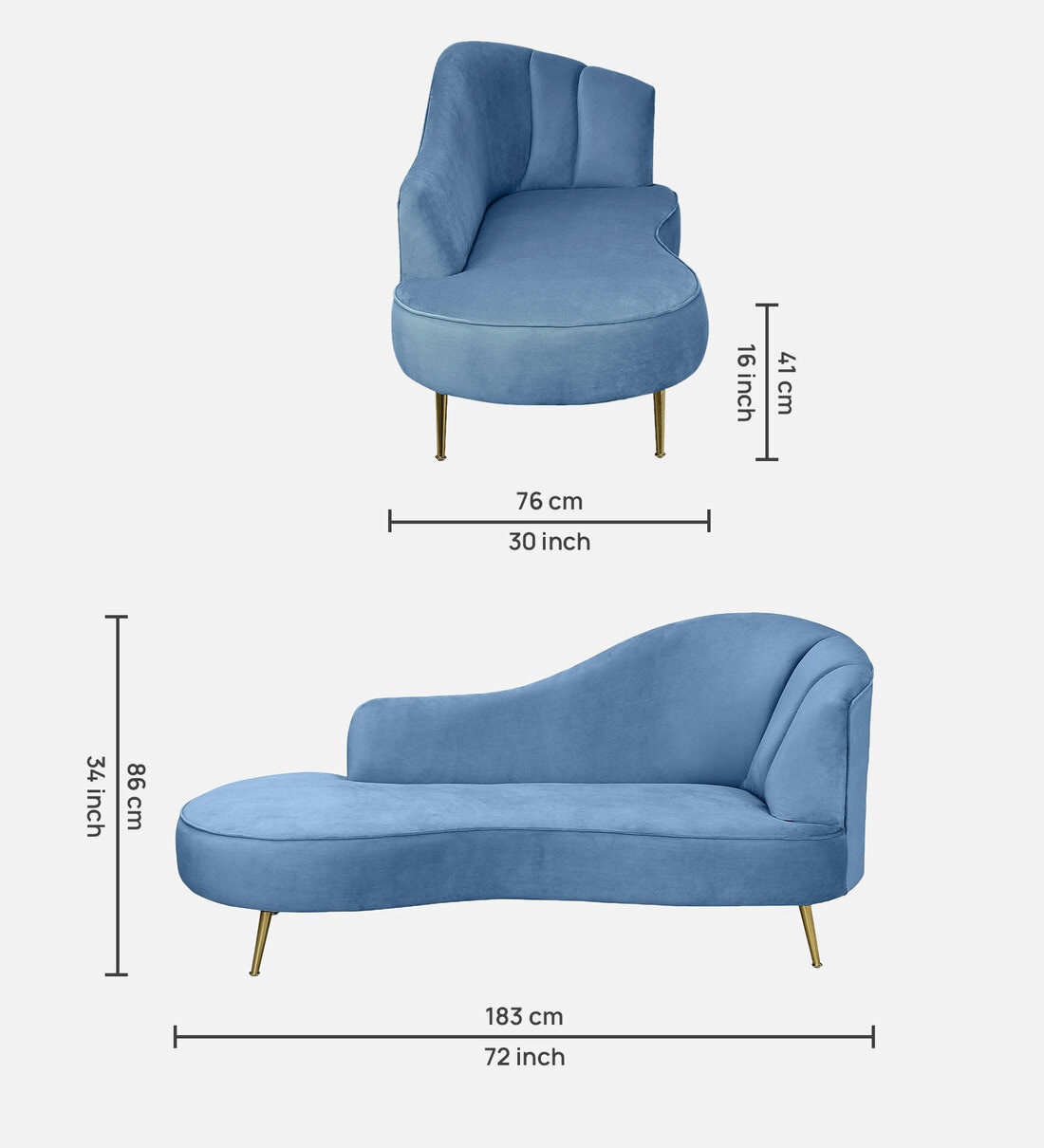 Buy Canedo Velvet Chaise Lounger in Sky Blue Colour by CasaCraft Online
