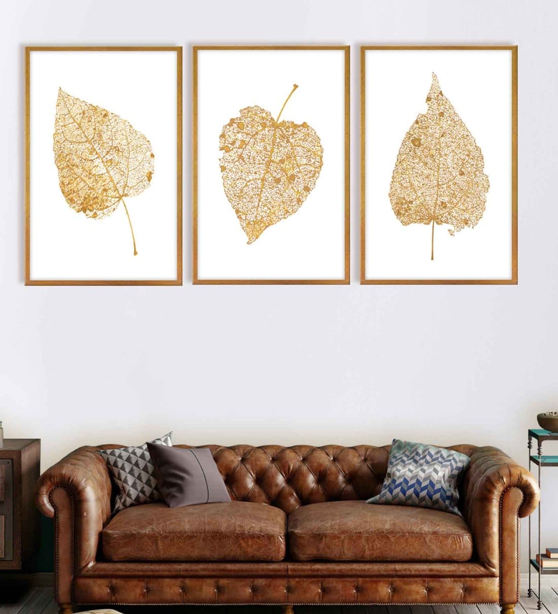 Buy Leaves Gold Cotton Canvas Framed Floral Art Print Set of 3 at 5% ...