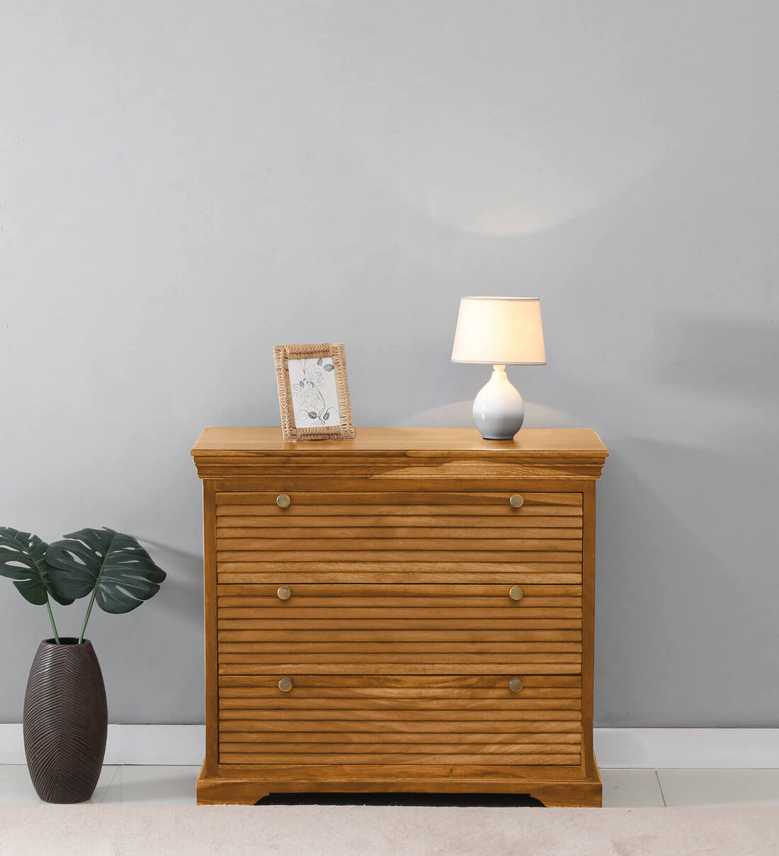 Carleson Sheesham Wood Chest Of Drawers In Scratch Resistant Rustic Teak  Finish