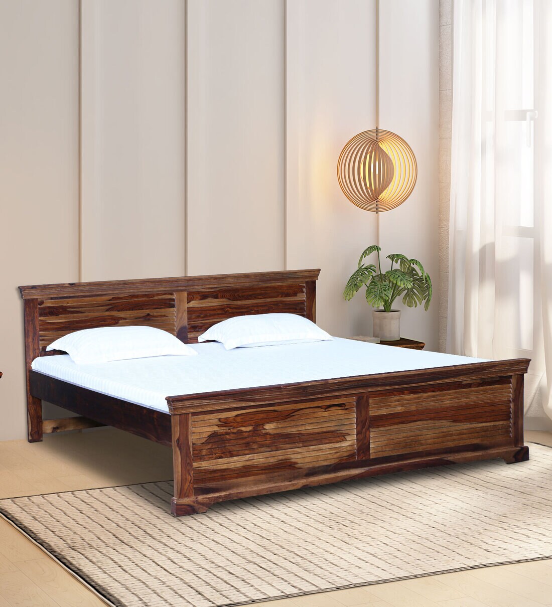 Buy Carleson Sheesham Wood King Size Bed In Provincial Teak Finish at
