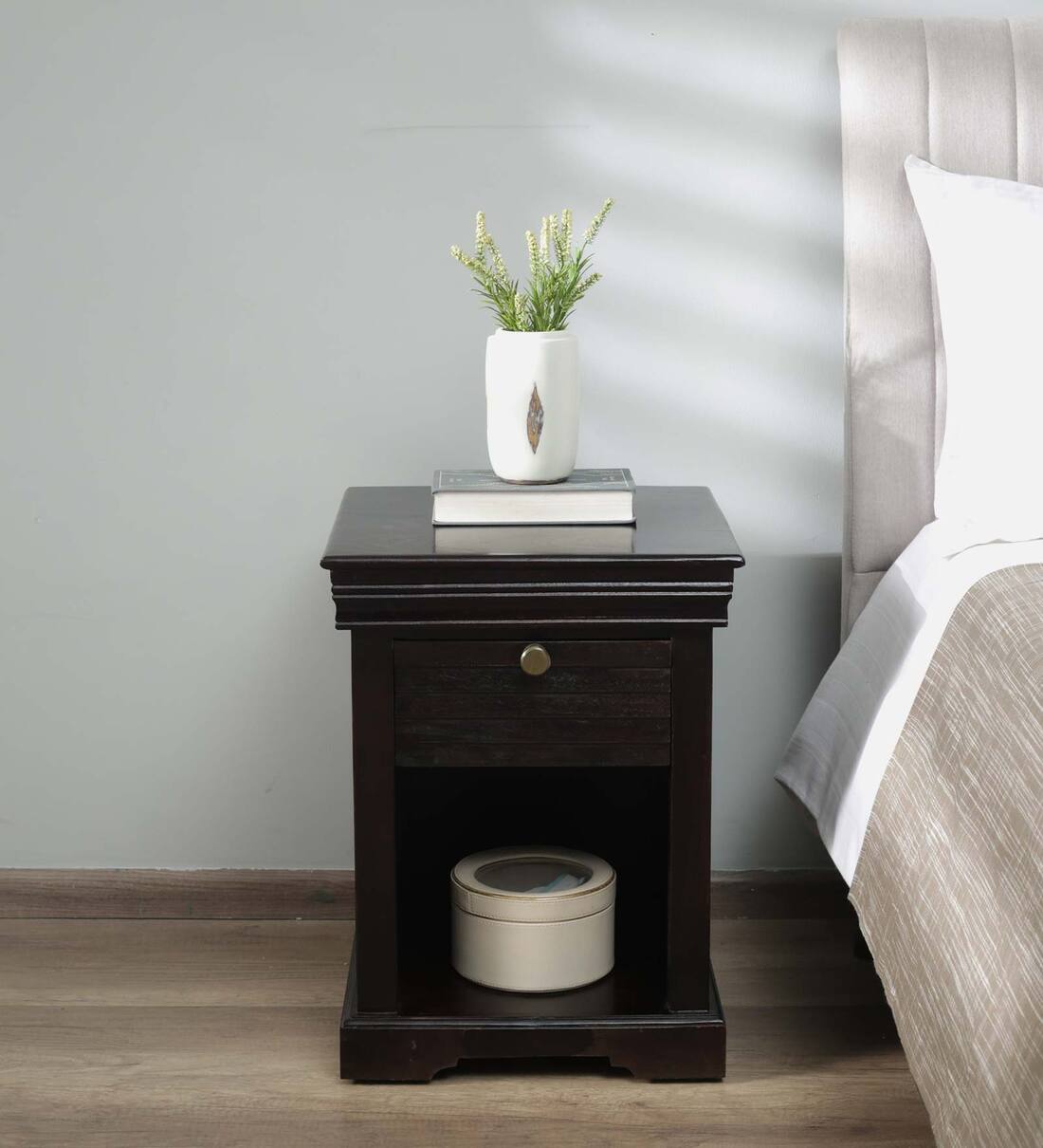 Buy Carleson Sheesham Wood Bedside Table In Warm Chestnut Finish With Drawer At Off By