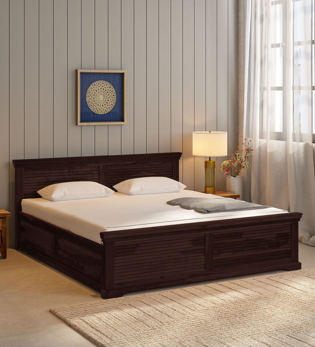 Buy Carleson Sheesham Wood Queen Size Bed In Provincial Teak Finish