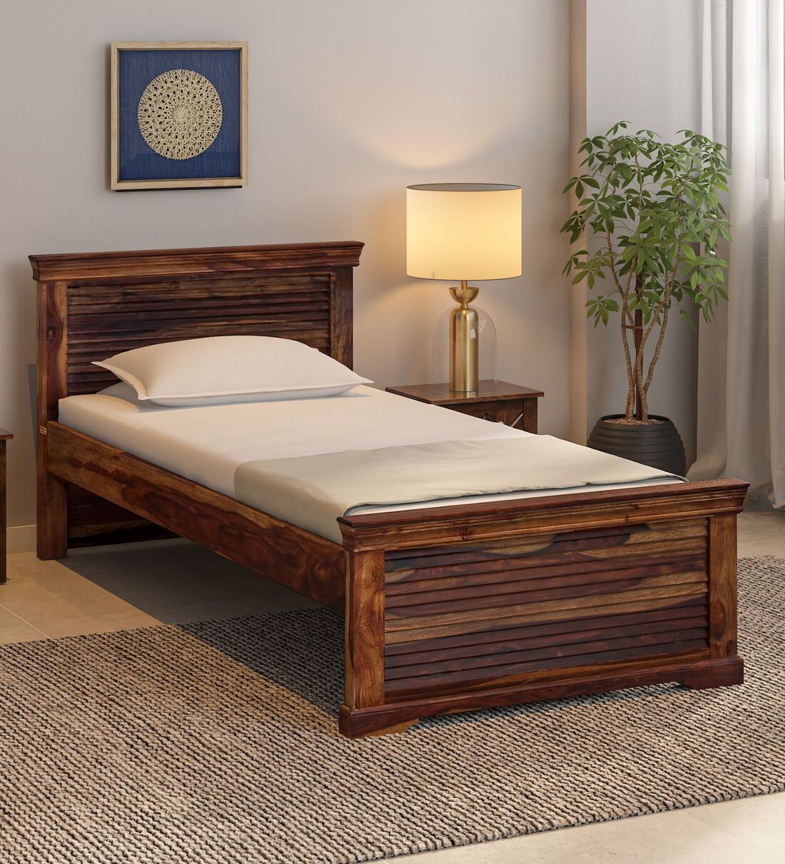 Buy Carleson Sheesham Wood Single Bed In Provincial Teak Finish At