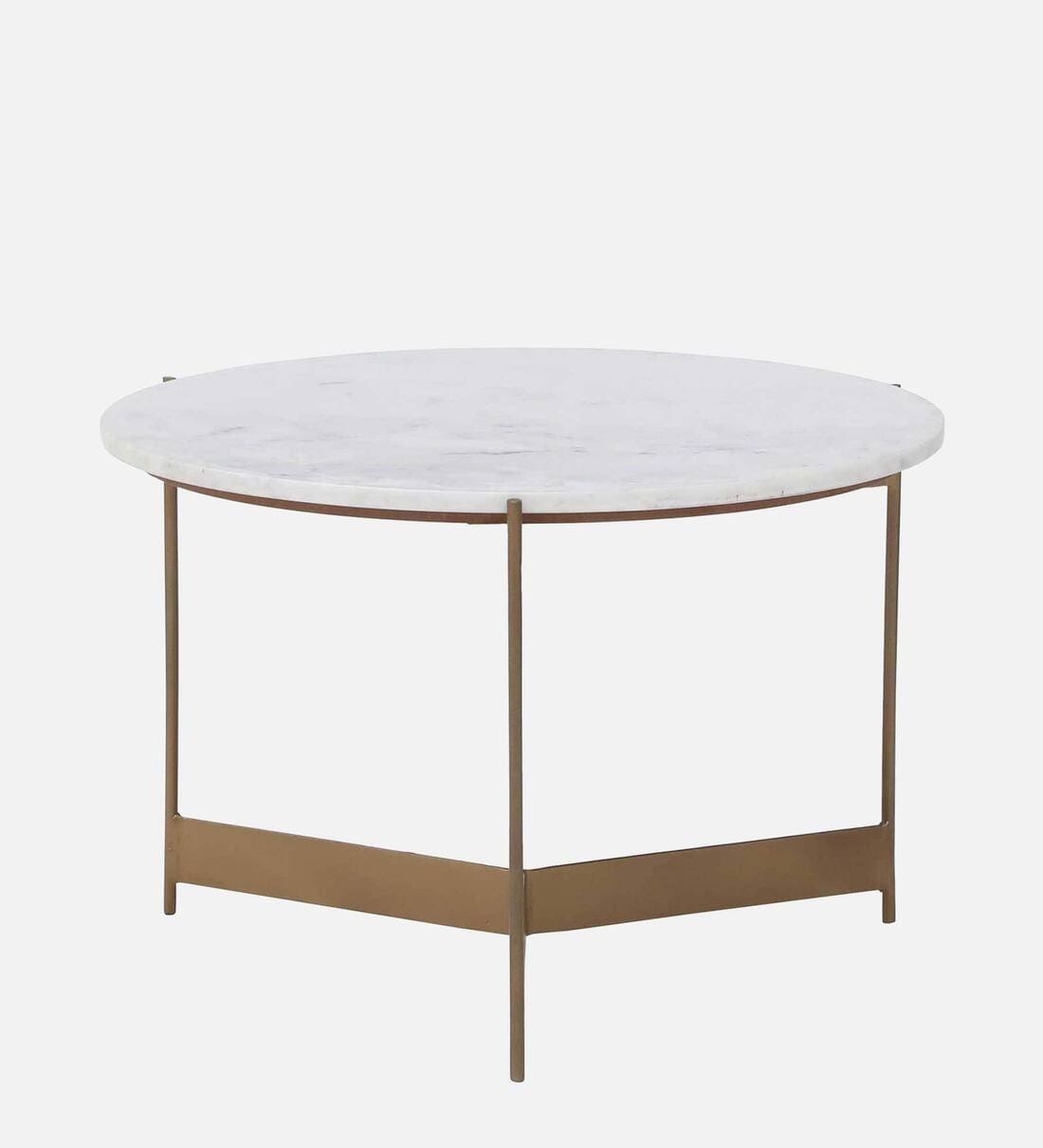 Buy Carrara Round Marble Top Coffee Table with Iron Base in Brass