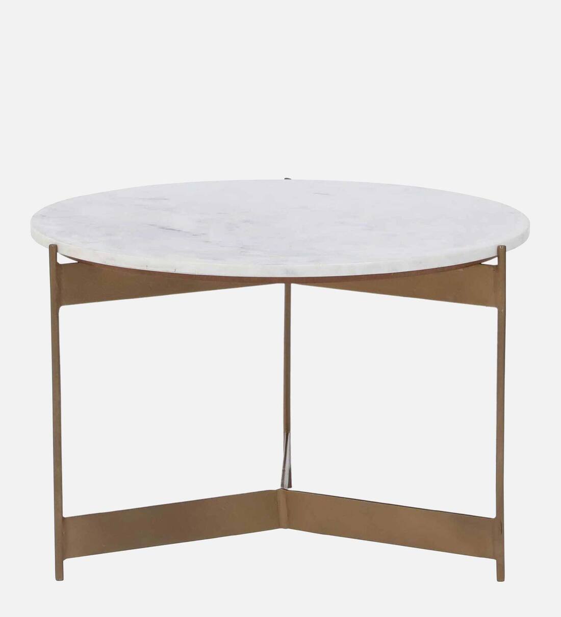 Buy Carrara Round Marble Top Coffee Table with Iron Base in Brass Finish by Bohemiana Online