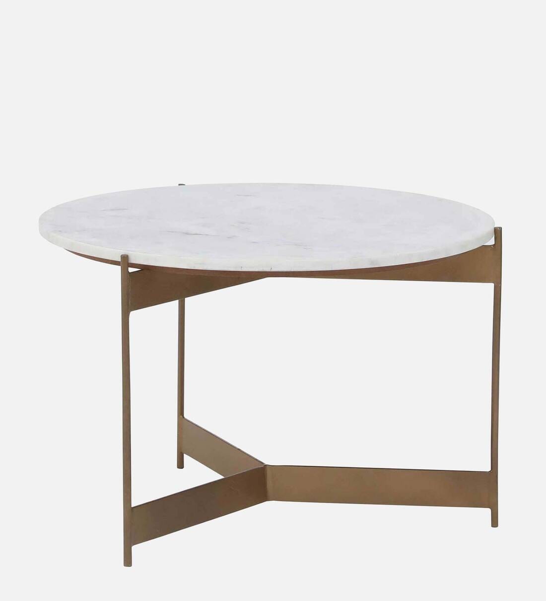 Buy Carrara Round Marble Top Coffee Table with Iron Base in Brass