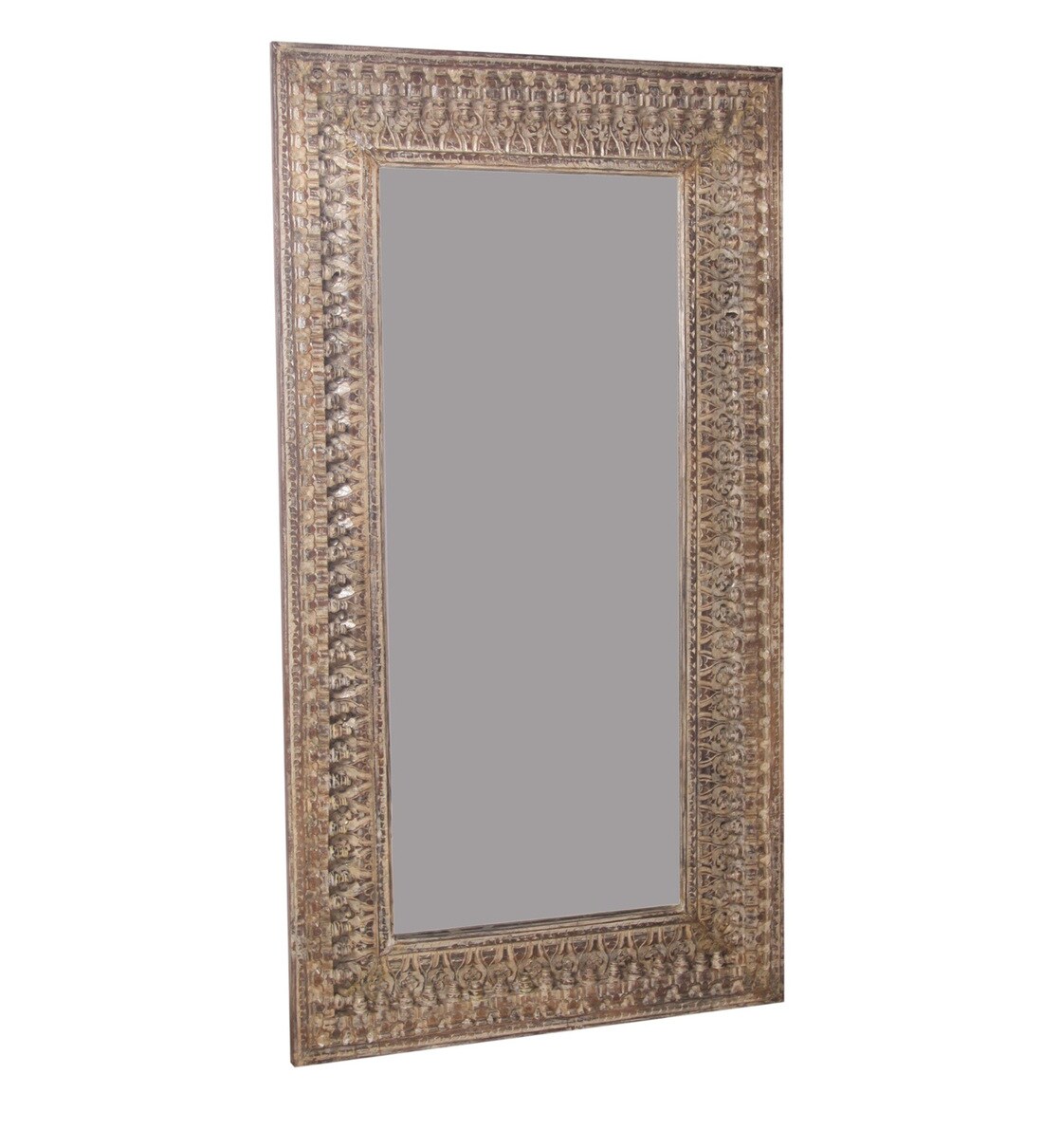 Buy Carved Teak Wood Frame Rectangular Full Length Mirror in Distressed