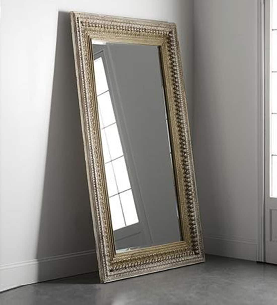 Buy Carved Teak Wood Frame Rectangular Full Length Mirror in Distressed