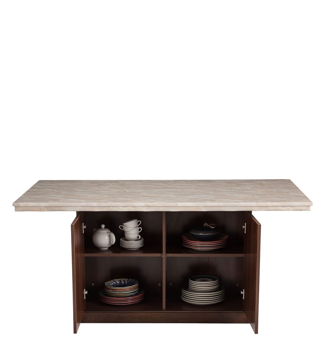 Buy Catherine 6 Seater Dining Table in Off White & Brown Colour by