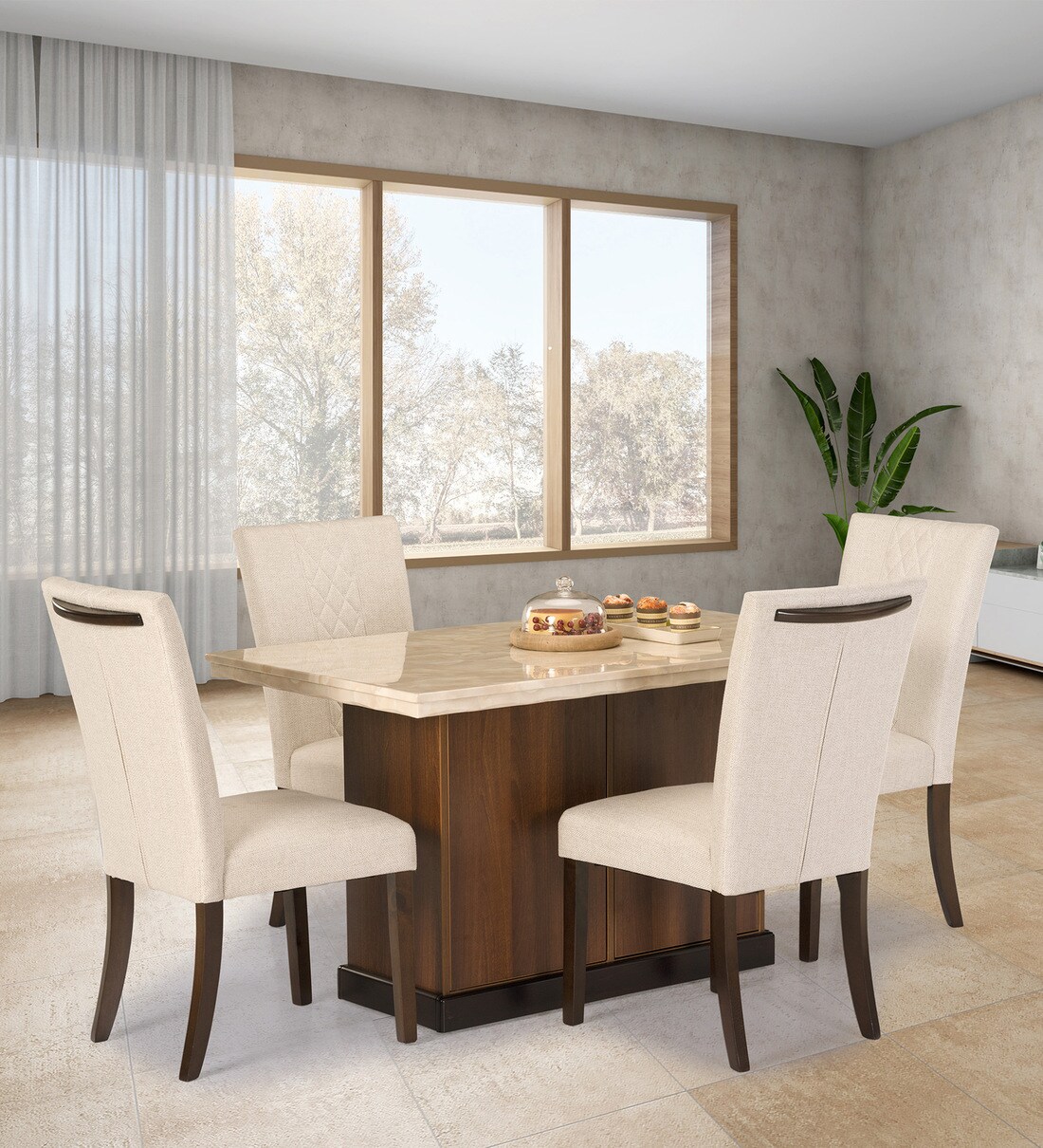 Buy Catherine 4 Seater Dining Sets in Cream White Beige Finish