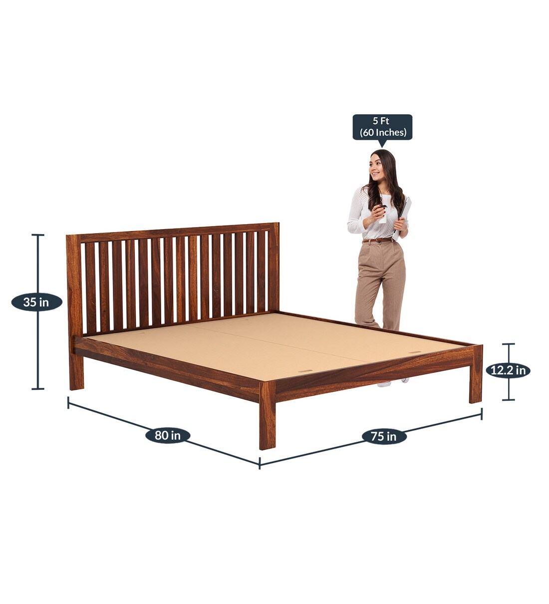 Buy Caviar Sheesham Wood King Size Bed in Teak Finish by Woodhub Online