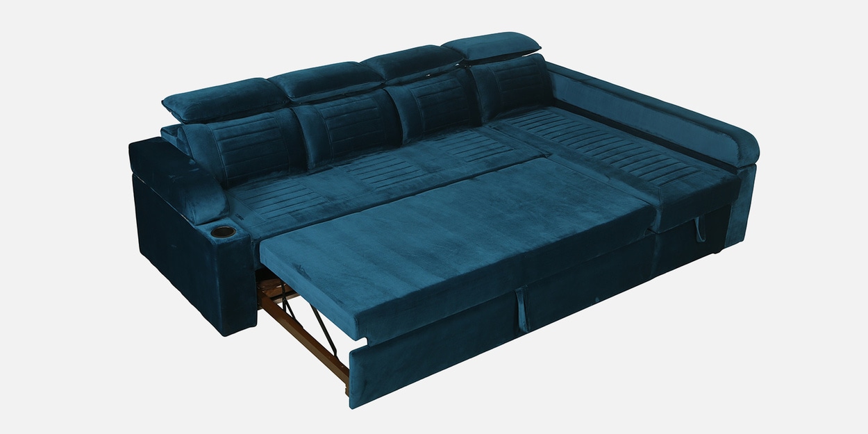 Buy Cameo LHS Velvet PullOut Sofa Cum Bed in Teal Blue Colour with