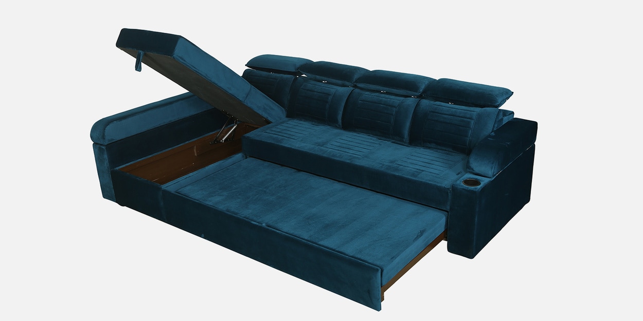 Buy Cameo RHS Velvet PullOut Sofa Cum Bed in Teal Blue Colour with