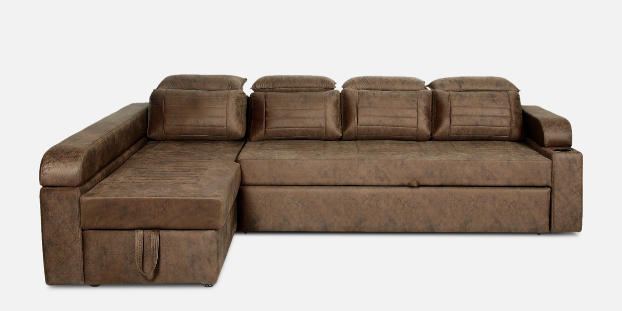 Buy Cameo Fabric PullOut Sofa Cum Bed in Brown Colour with Storage by