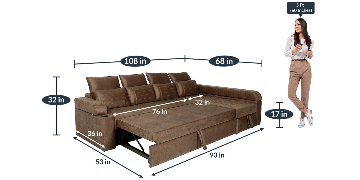 Buy Cameo Fabric PullOut Sofa Cum Bed in Brown Colour with Storage by