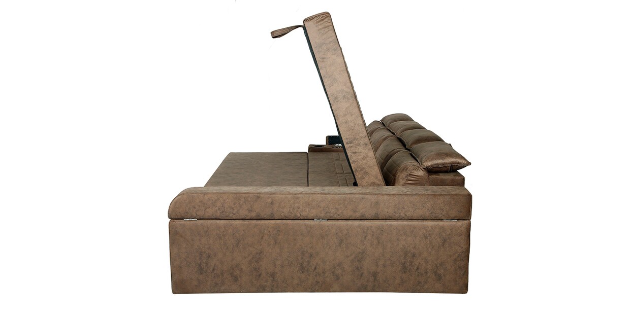 Buy Cameo Fabric PullOut Sofa Cum Bed in Brown Colour with Storage by