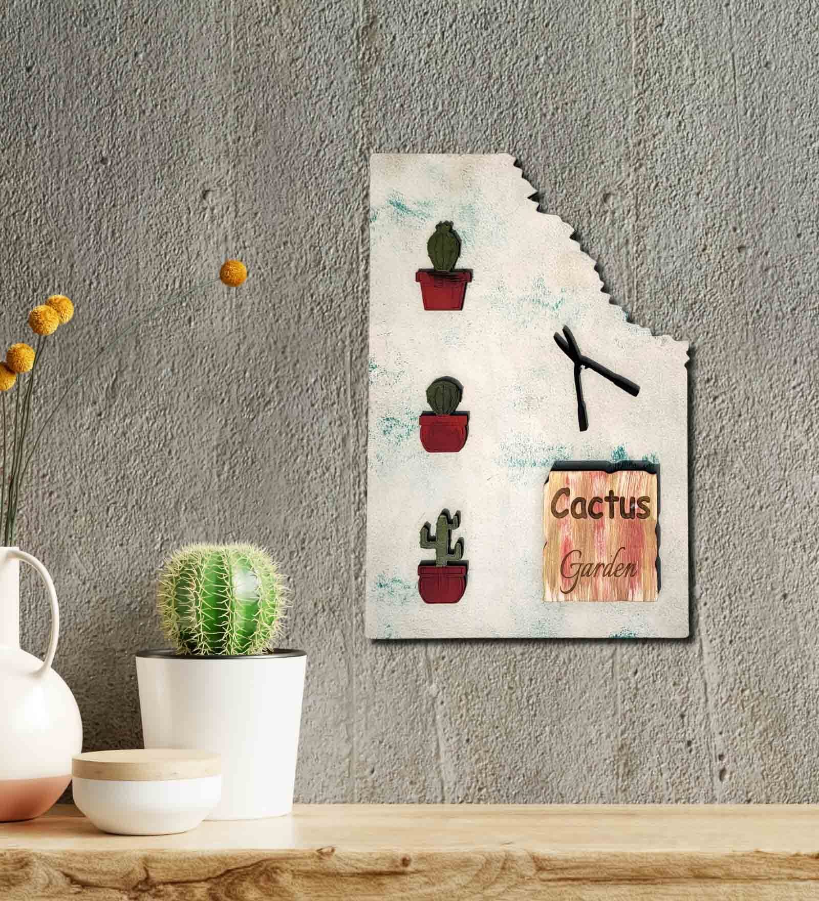 Cactus Garden White Wooden Wall Art