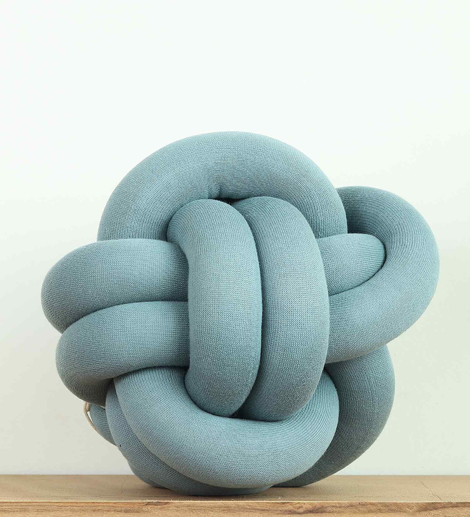 Cadet Blue 100% Cotton 11X11 Inches Knitted Shaped Cushion