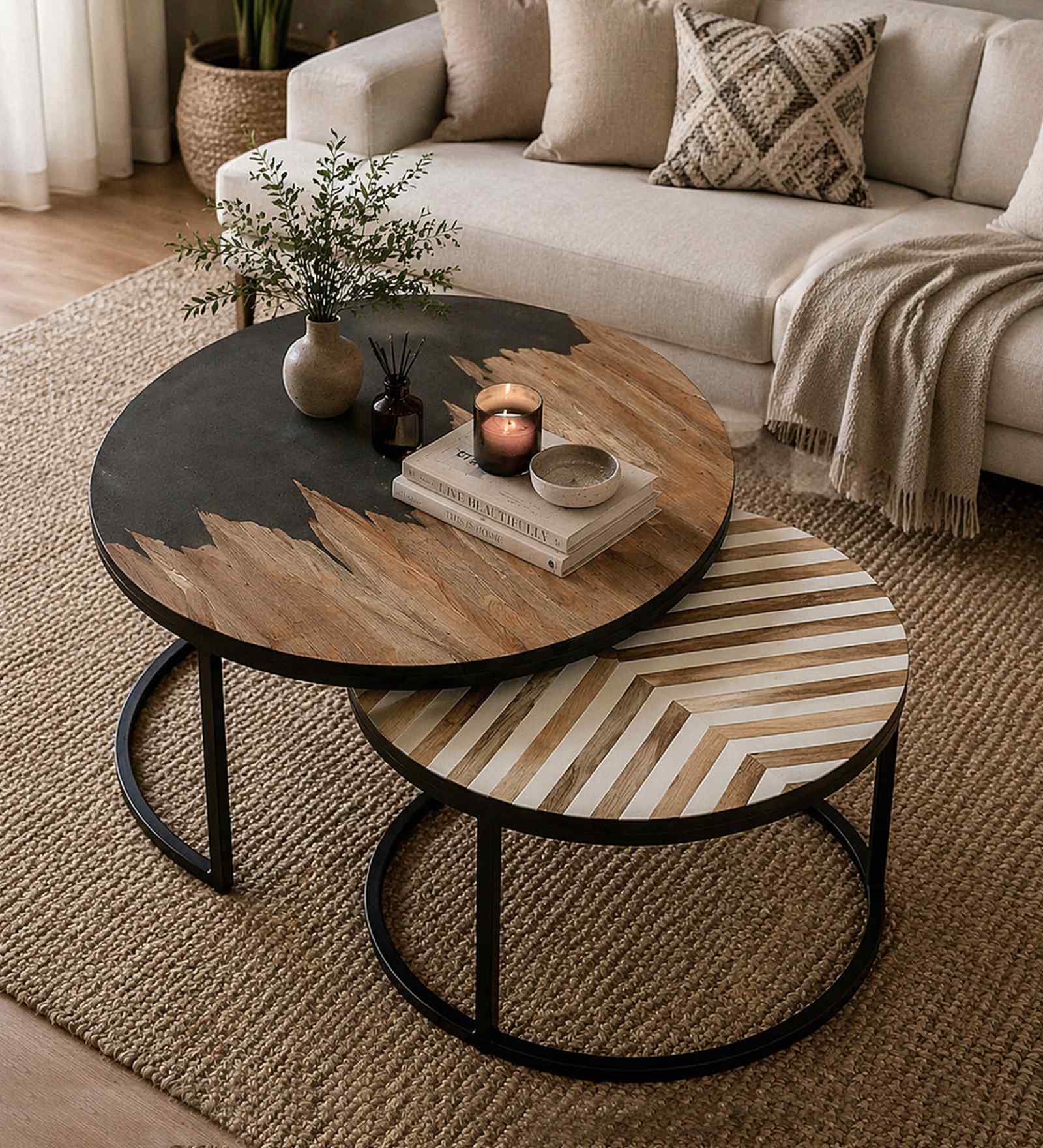 Cady Metal Nesting Coffee Table Set In Black Finish (Set of 2)